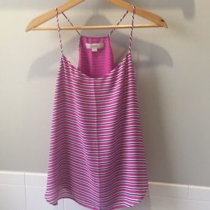 Loft Pink Striped Drapey Top Size M EUC